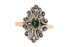 Sapphire and rose diamond ring in silver and gold-Vintage Rings-The Antique Ring Shop