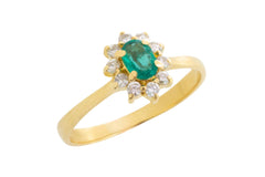 Emerald and diamond cluster ring in 18 carat gold-engagement rings-The Antique Ring Shop