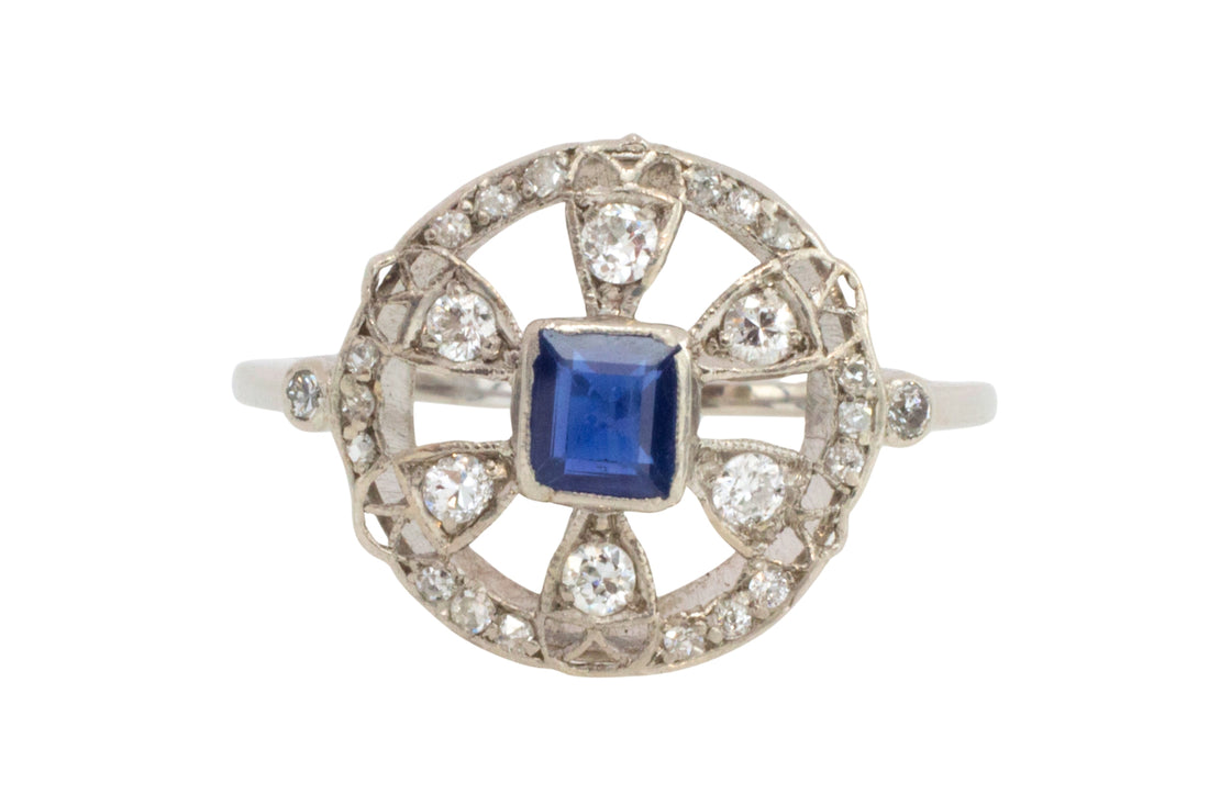 Platinum Art Deco sapphire and diamond ring