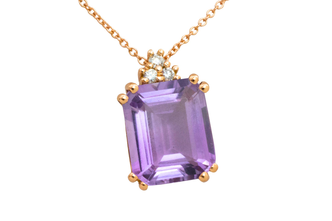 Amethyst and diamond pendant in rose gold