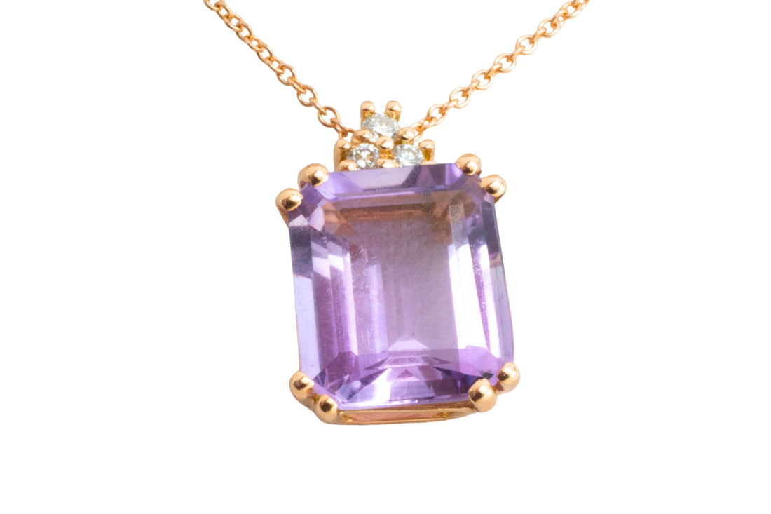 Amethyst and diamond pendant in rose gold