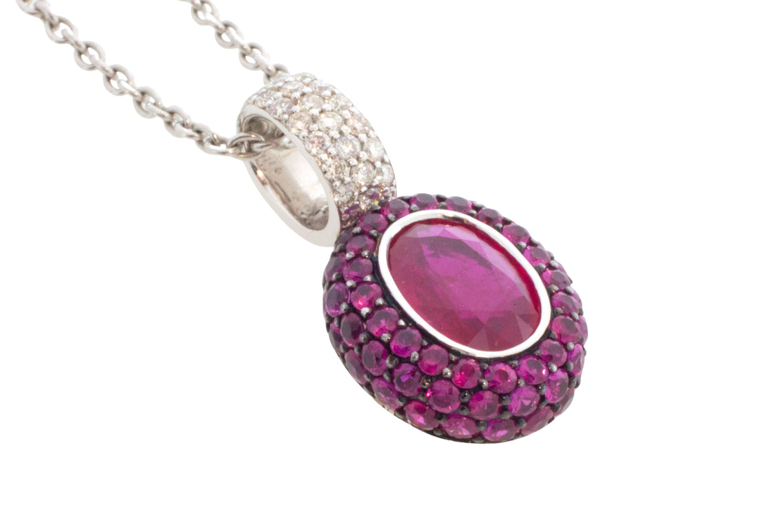 Ruby and diamond pendant in white gold