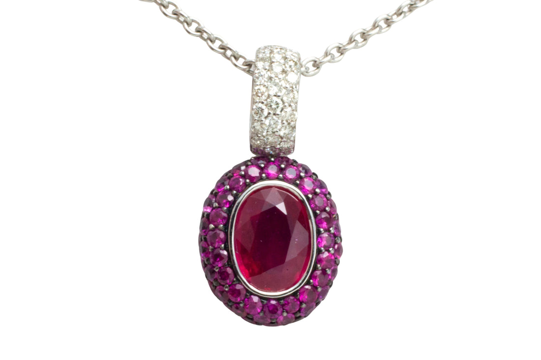 Ruby and diamond pendant in white gold
