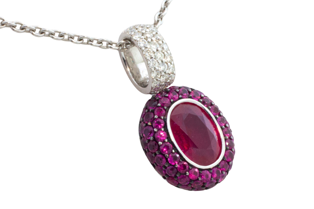 Ruby and diamond pendant in white gold