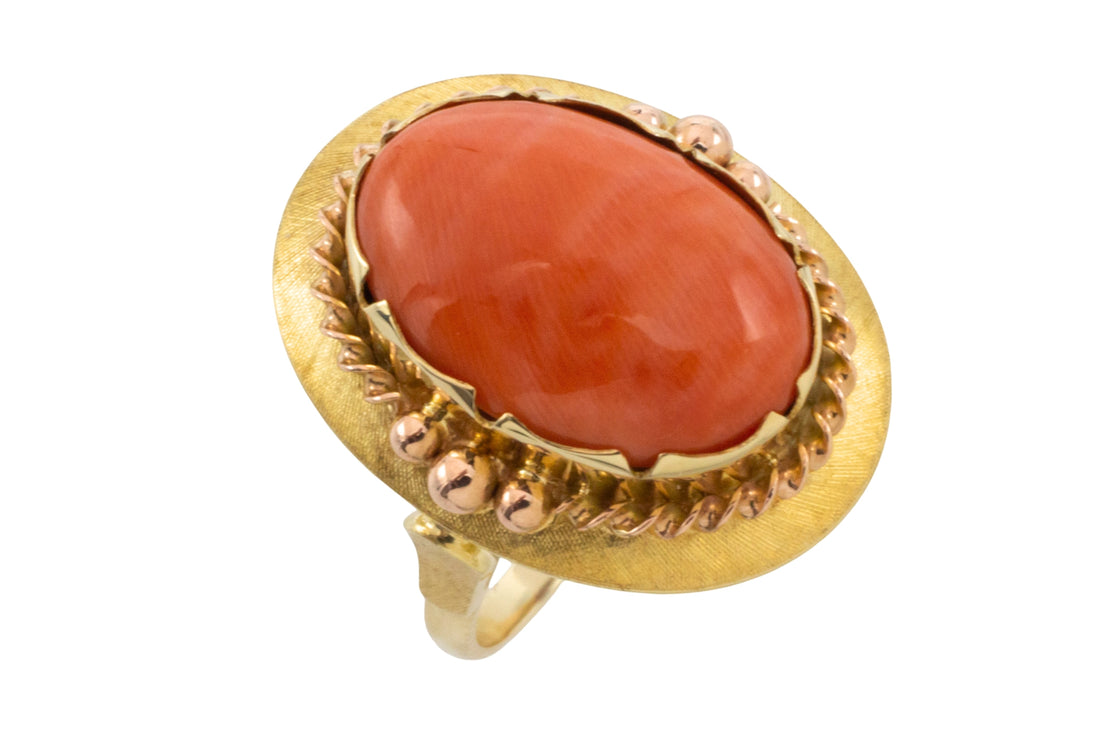 Cabochon angel skin ring in 14 carat gold