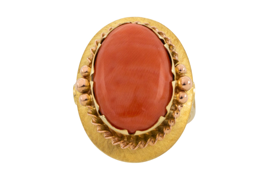 Cabochon angel skin ring in 14 carat gold