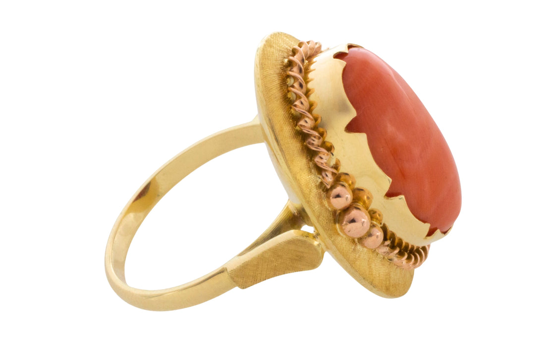 Cabochon angel skin ring in 14 carat gold
