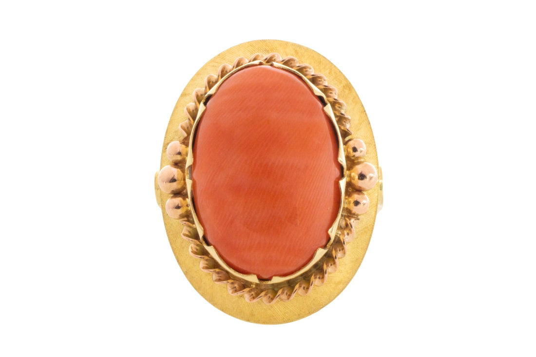 Cabochon angel skin ring in 14 carat gold
