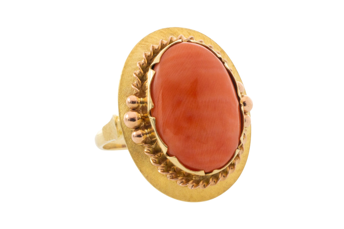 Cabochon angel skin ring in 14 carat gold