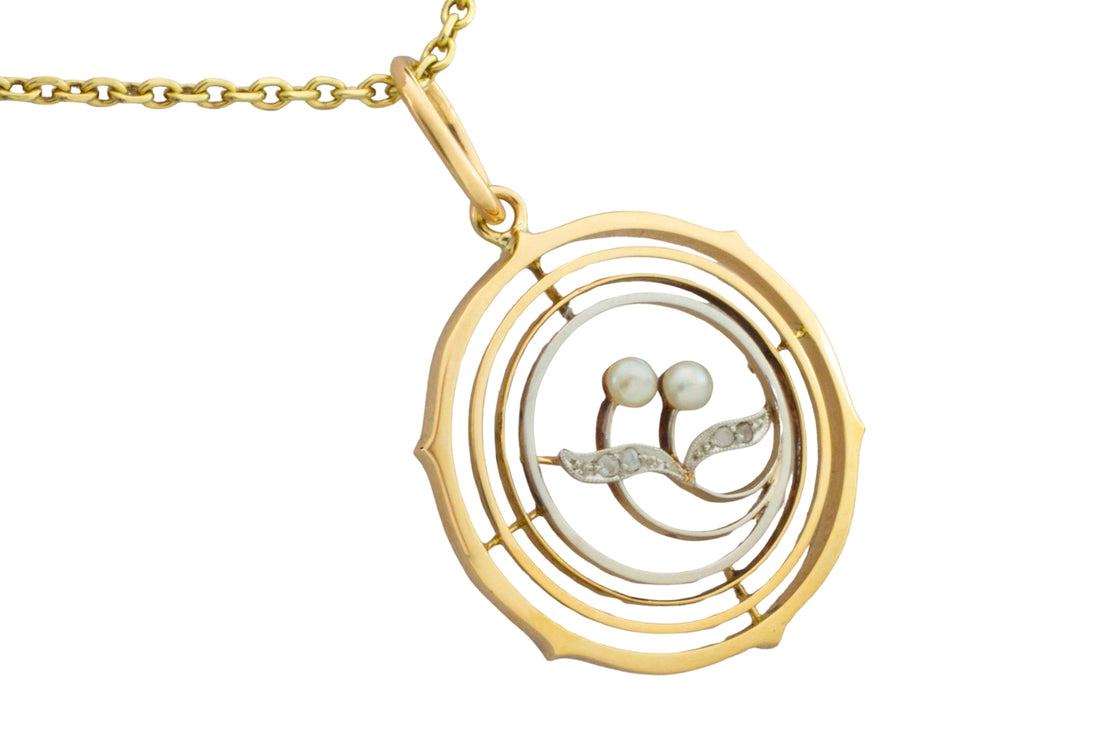 Vintage rose diamond and pearl pendant