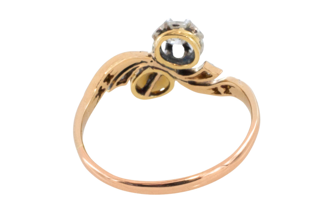 Pearl and diamond Toi et Moi ring in 18 carat gold-Antique rings-The Antique Ring Shop
