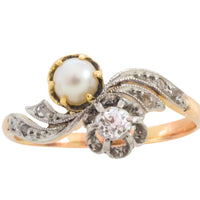 Pearl and diamond Toi et Moi ring in 18 carat gold-Antique rings-The Antique Ring Shop