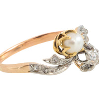 Pearl and diamond Toi et Moi ring in 18 carat gold-Antique rings-The Antique Ring Shop