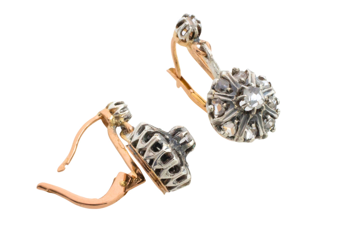 Rose diamond earrings in silver and gold