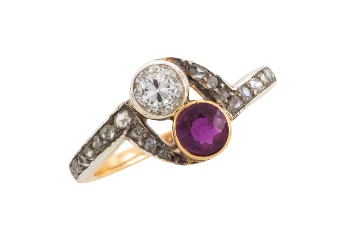 Ruby and diamond Toi et Moi ring
