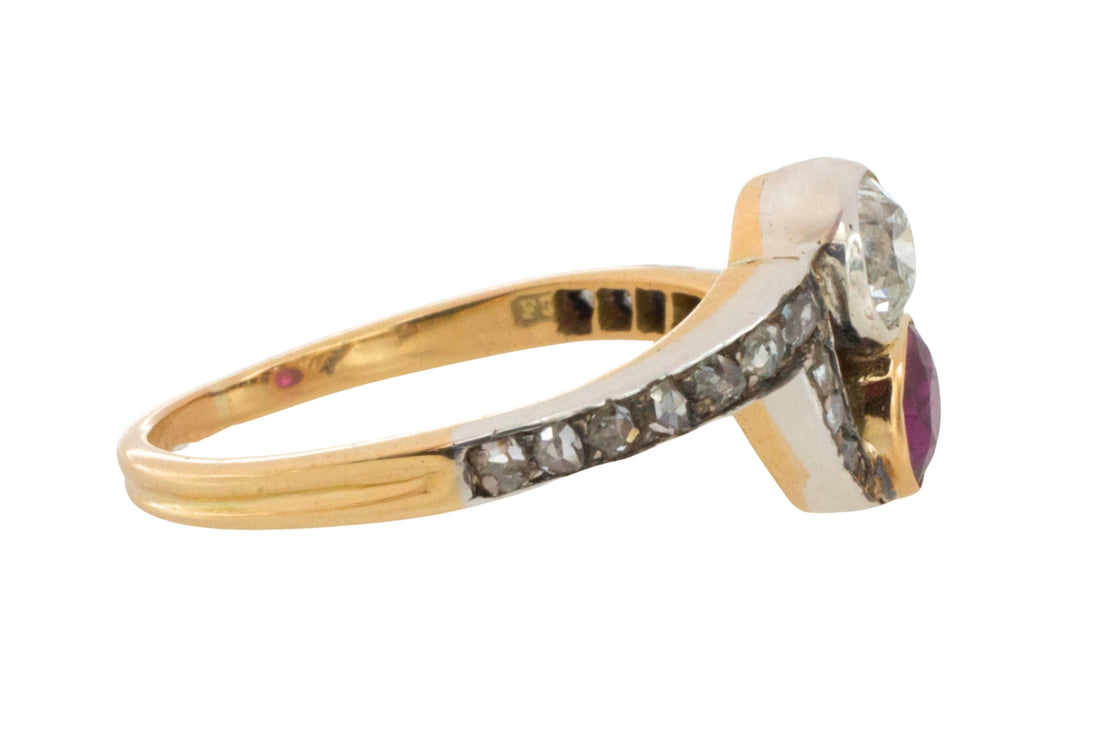 Ruby and diamond Toi et Moi ring