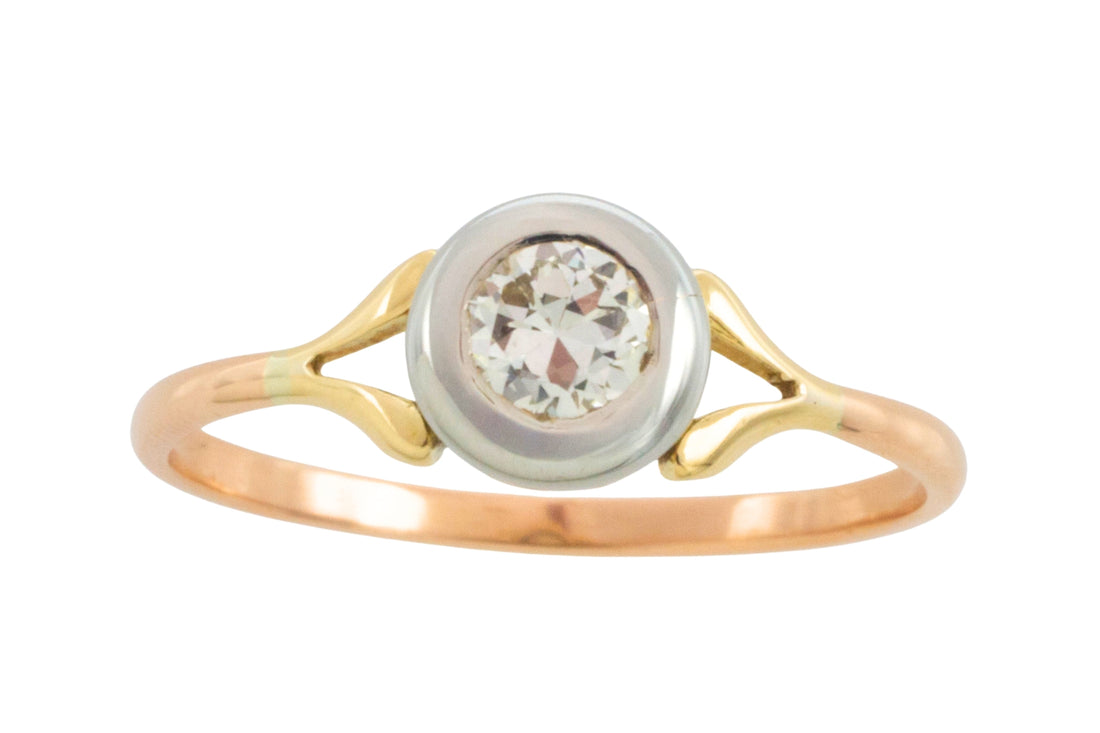 Old cut diamond solitaire ring in 18 carat gold