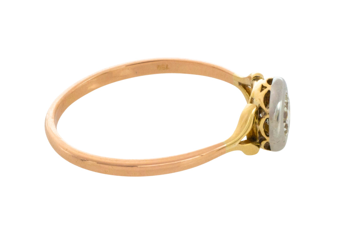 Old cut diamond solitaire ring in 18 carat gold