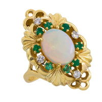 Opal emerald and diamond marquise ring