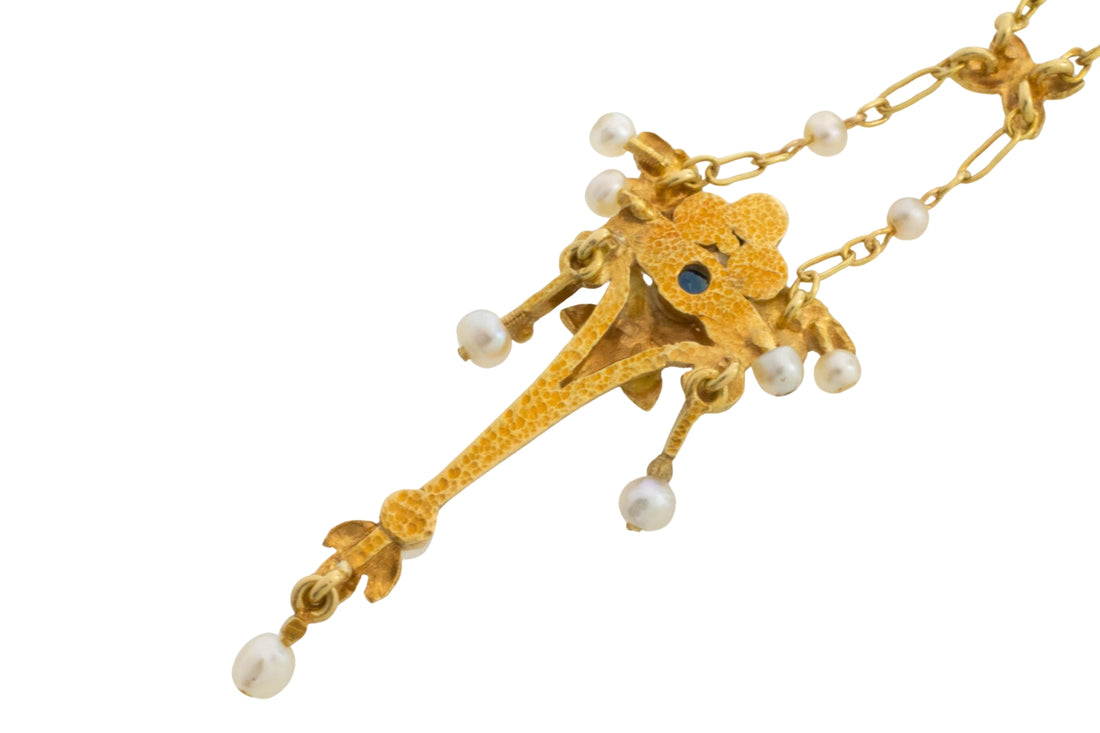 Art Nouvea pendant with pearls and sapphire-Pendants-The Antique Ring Shop
