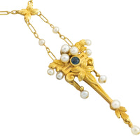 Art Nouvea pendant with pearls and sapphire-Pendants-The Antique Ring Shop