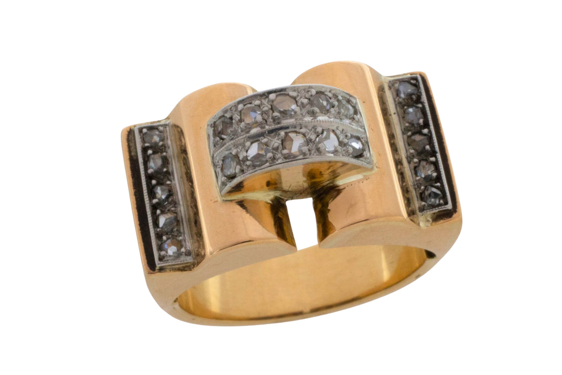 Art Deco rose diamond tank ring in 18 carat gold-Vintage rings-The Antique Ring Shop
