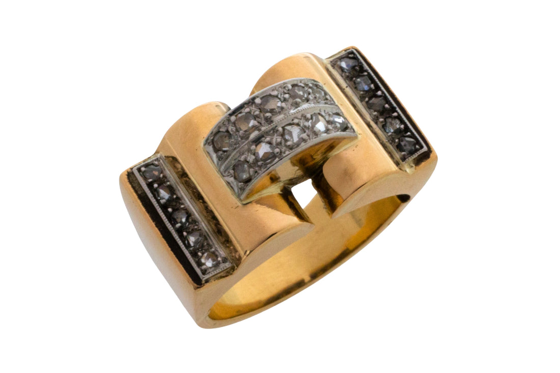 Art Deco rose diamond tank ring in 18 carat gold-Vintage rings-The Antique Ring Shop