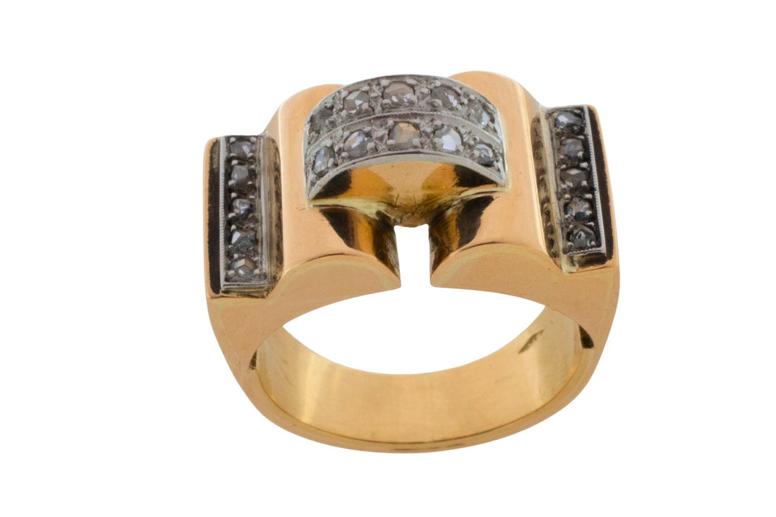 Art Deco rose diamond tank ring in 18 carat gold-Vintage rings-The Antique Ring Shop