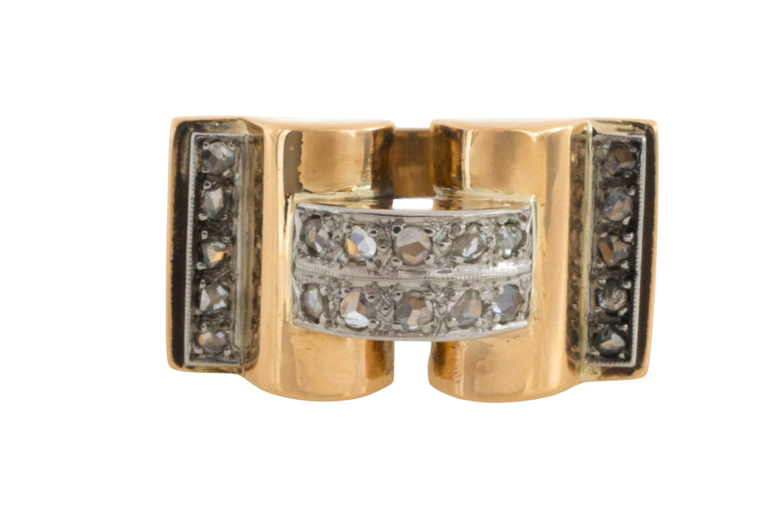 Art Deco rose diamond tank ring in 18 carat gold-Vintage rings-The Antique Ring Shop
