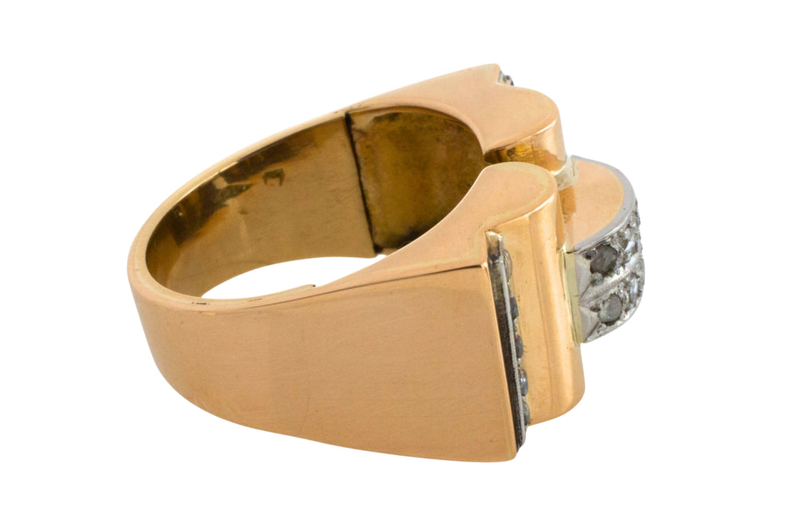 Art Deco rose diamond tank ring in 18 carat gold-Vintage rings-The Antique Ring Shop