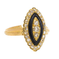 Antique marquise diamond ring with onyx and enamel