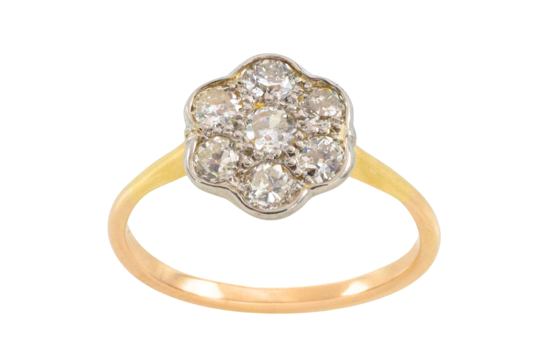 Edwardian old cut diamond cluster ring