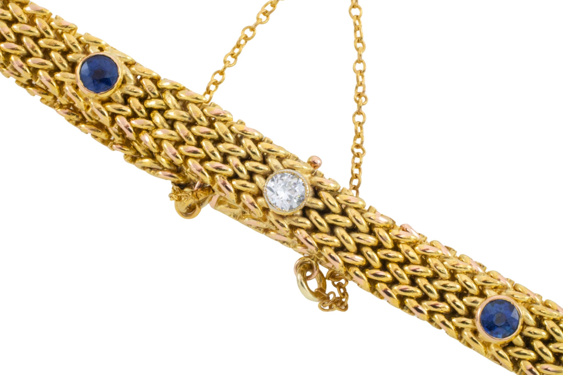 Vintage mesh sapphires and diamond bracelet