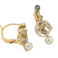 Pearl and rose diamond earrings in 18 carat gold