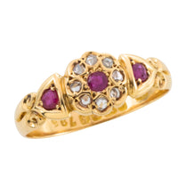 Edwardian ruby and rose cut diamond cluster ring from 1906