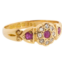 Edwardian ruby and rose cut diamond cluster ring from 1906