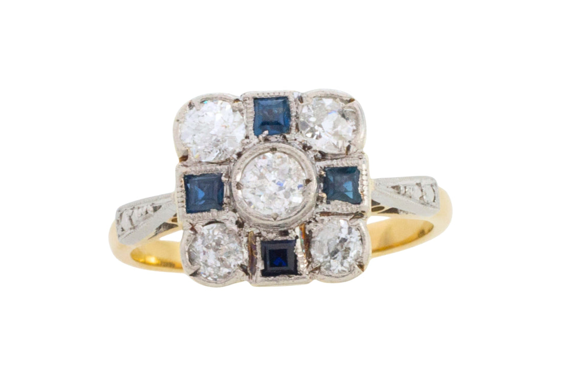 Art Deco old cut diamond and sapphire ring