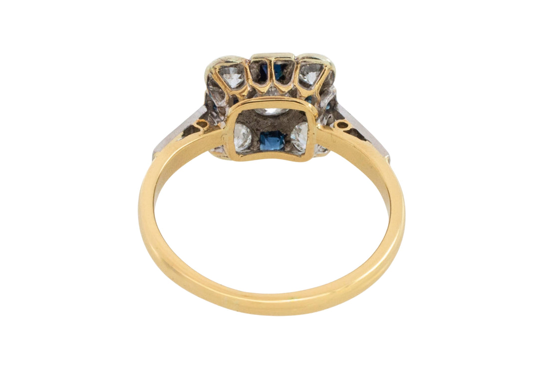 Art Deco old cut diamond and sapphire ring