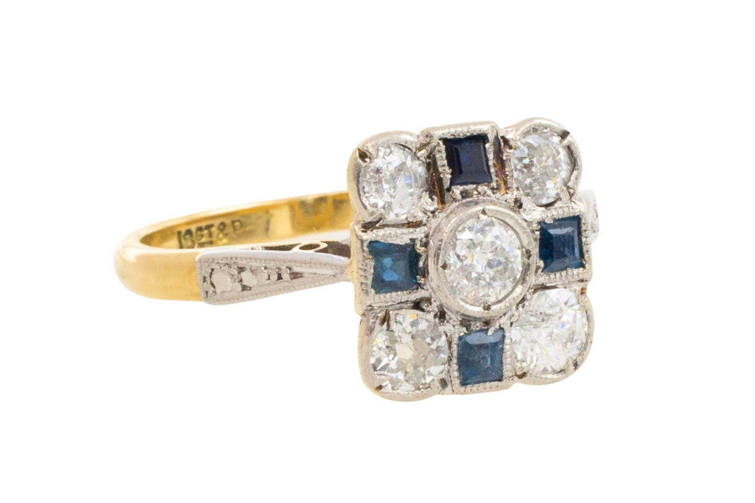 Art Deco old cut diamond and sapphire ring