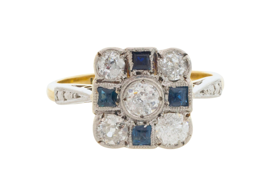 Art Deco old cut diamond and sapphire ring