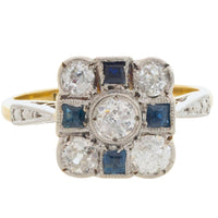 Art Deco old cut diamond and sapphire ring