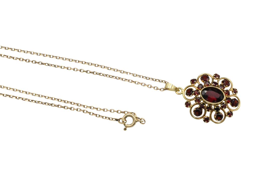 Garnet pendant with chain in 14 carat gold-Pendants-The Antique Ring Shop