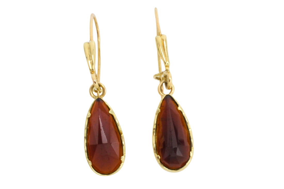 Garnet pendant earrings in 14 carat gold
