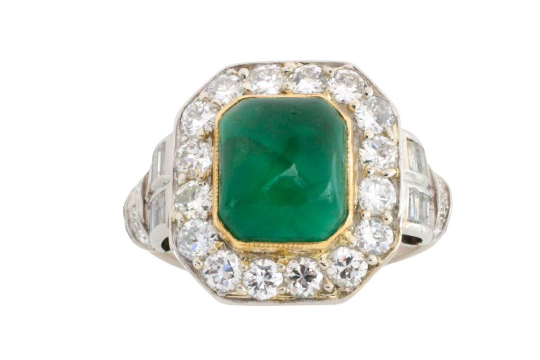 Vintage cabochon emerald and diamond ring in 18 carat gold