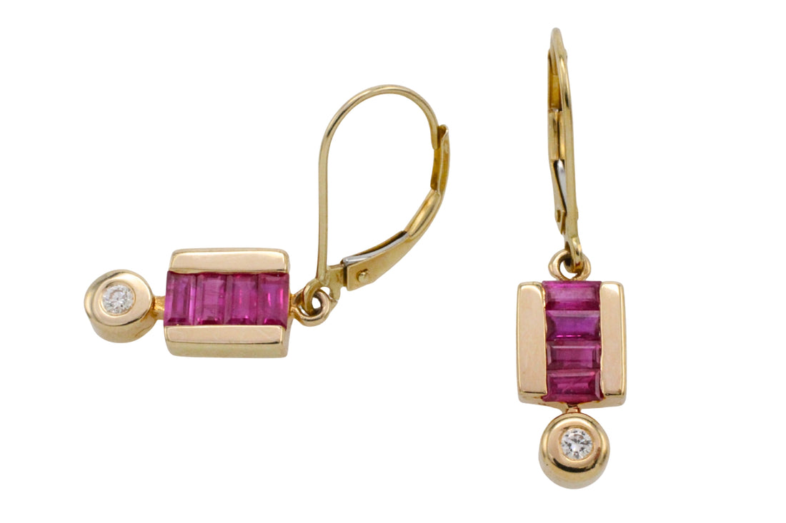 Ruby and diamond earrings in 14 carat gold