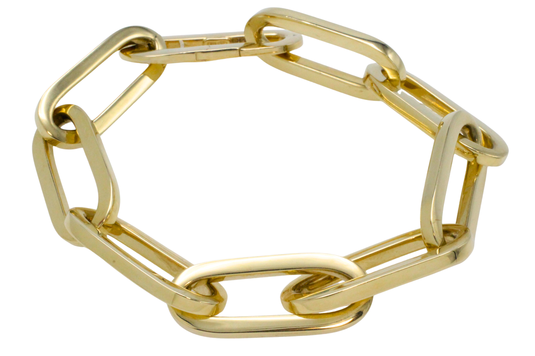 Paper clip bracelet in 14 carat gold