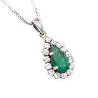 White gold emerald and diamond pendant