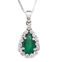 White gold emerald and diamond pendant