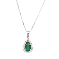White gold emerald and diamond pendant