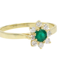 Emerald and diamond cluster ring